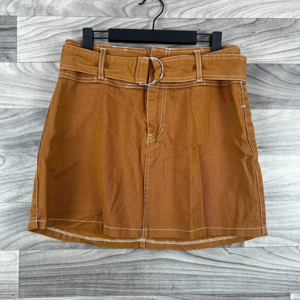 Vintage Charlotte Russe Mini Skirt Women's Large Brown Belted Contrast Stitching